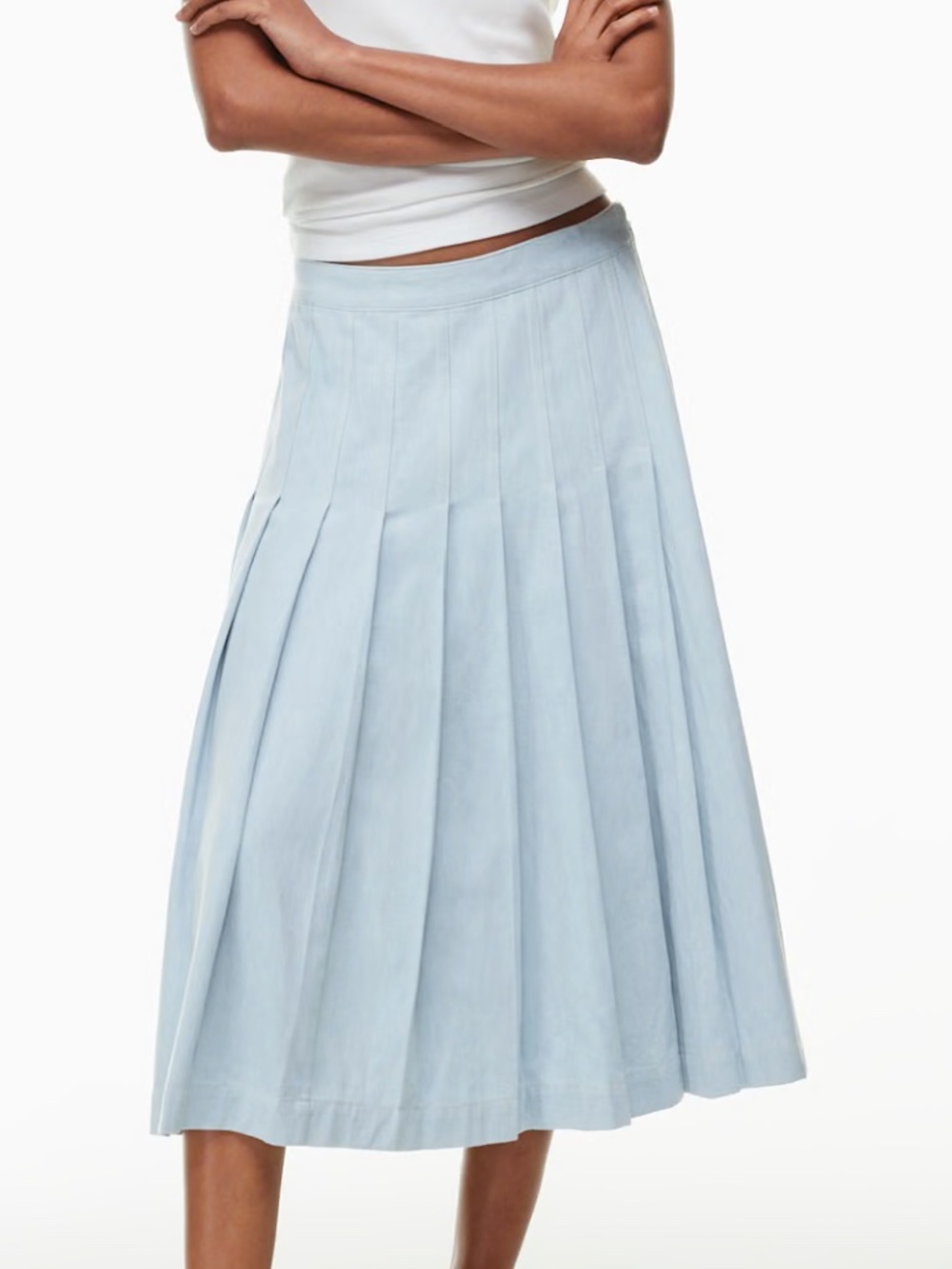 Babaton Aritzia Pleated "Process" Midi Denim Skirt